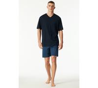 Shorty SCHIESSER "Comfort Essentials", Herren, Gr. 50, atlantikblau, Single Jersey, Obermaterial: 100% Baumwolle, Basic kurz, V-Ausschnitt, Homewear-Sets Shorty, mit aufgesetzter Brusttasche (24653460
