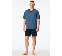 Shorty SCHIESSER "Comfort Nightwear", Herren, Gr. 64, 800, blau, Single Jersey, Obermaterial: 100% Baumwolle, Basic kurz, V-Ausschnitt, Homewear-Sets Shorty, mit klassischem Karo-Muster, V-Ausschnitt