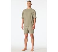 Shorty SCHIESSER "Modern Nightwear", Herren, Gr. 56, 713, grün, Single Jersey, Obermaterial: 73% Baumwolle, 27% Polyester, bequem kurz, Rundhals, Homewear-Sets Shorty, mit Rundhalsausschnitt und kurze
