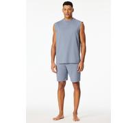 Shorty SCHIESSER "Modern Nightwear", Herren, Gr. 54, 808, blau, Single Jersey, Obermaterial: 73% Baumwolle, 27% Polyester, bequem kurz, Rundhals, Homewear-Sets Shorty, mit Rundhalsausschnitt und ärmel