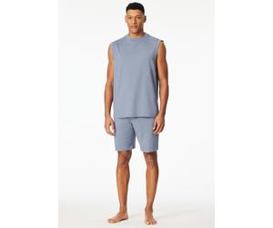 Shorty SCHIESSER "Modern Nightwear", Herren, Gr. 54, blau (808, blau), Single Jersey, Obermaterial: 73% Baumwolle, 27% Polyester, bequem kurz, Rundhals, Homewear-Sets Shorty, mit Rundhalsausschnitt un