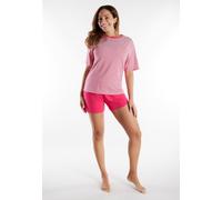 Shorty TOM TAILOR, Damen, Gr. 36, pink (rot, mittel, ringel), Single Jersey, Obermaterial: 95% Baumwolle, 5% Elasthan, bequem extrakurz, Rundhals, gerader Abschluss, Homewear-Sets Shorty, kurz, Halbar