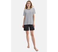 Shorty TOM TAILOR, Damen, Gr. 38, schwarz (schwarz, mittel, ringel), Single Jersey, Obermaterial: 95% Baumwolle, 5% Elasthan, bequem kurz, Rundhals, Homewear-Sets Shorty, atmungsaktiv, Viskosemix (649
