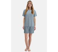 Shorty TOM TAILOR, Damen, Gr. 40, blau (blau, mittel, allover), Single Jersey, Obermaterial: 95% Baumwolle, 5% Elasthan, bequem extrakurz, Rundhals, gerader Abschluss, Homewear-Sets Shorty, mit Motiv,