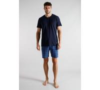 Shorty TOM TAILOR, Herren, Gr. 50, blau, mittel, karo, Single Jersey, Obermaterial: 100% Baumwolle, Homewear-Sets Shorty (88187304-50) blau, mittel, karo