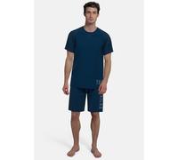 Shorty TOM TAILOR "Kilkenny", Herren, Gr. 58 (XXXL), blau, Interlock, Obermaterial: 100% Baumwolle, bequem kniefrei, Rundhals, Homewear-Sets Shorty, Mit Print, Kurzarm, Rundhalsausschnitt, kurze Hose,