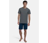 Shorty TOM TAILOR "Longford", Herren, Gr. 52L, blau, Single Jersey, Obermaterial: 60% Baumwolle, 40% Polyester, bequem kurz, Rundhals, Homewear-Sets Shorty, Streifendesign, Kurzarm, Rundhalsausschnitt