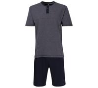 TOM TAILOR Herren Schlafanzug 2-tlg. Set - Shorty, kurz, Rundhals Knopf, Streifen Blau 2XL