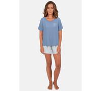 Shorty TOM TAILOR "Westport", Damen, Gr. 46 (XXXL), blau, Single Jersey, Obermaterial: 95% Baumwolle, 5% Elasthan, kurz, Rundhals, Homewear-Sets Shorty, Streifendesign, Kurzarm, Rundhalsausschnitt, ku