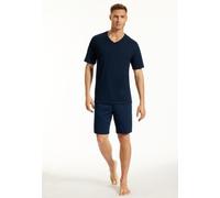 Shorty UNCOVER BY SCHIESSER "Uncover Nightwear", Herren, Gr. 52, blau (804, blau), Single Jersey, Obermaterial: 100% Baumwolle, bequem kurz, V-Ausschnitt, Homewear-Sets Shorty, V-Ausschnitt, Kurzarm,