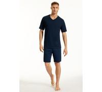 Shorty UNCOVER BY SCHIESSER "Uncover Nightwear", Herren, Gr. 56, blau (804, blau), Single Jersey, Obermaterial: 100% Baumwolle, bequem kurz, V-Ausschnitt, Homewear-Sets Shorty, V-Ausschnitt, Kurzarm,