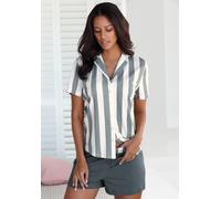 Shorty VIVANCE DREAMS, Damen, Gr. 36/38, grau (grau, weiß), Single Jersey, Obermaterial: 100% Baumwolle, Basic, bequem kurz, Homewear-Sets Shorty, im Hemdblusenlook (97594212-36) grau, weiß
