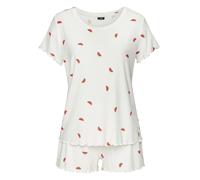 Shorty VIVANCE DREAMS, Damen, Gr. 40/42, weiß (ecru, rot, gemustert), Feinripp, Obermaterial: 92% Viskose, 8% Elasthan, gemustert, bequem normal, Rundhals, Babylock, Homewear-Sets Shorty, aus hochwert