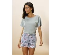 Shorty VIVANCE DREAMS, Damen, Gr. 44/46, grün (mint, grau), Single Jersey, Obermaterial: 100% Baumwolle, geblümt, Basic, bequem kurz, Rundhals, angeschnitten, Homewear-Sets Shorty, mit Blumendruck (69