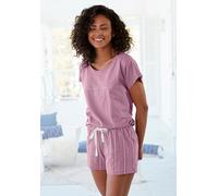 Shorty VIVANCE DREAMS, Damen, Gr. 44/46, rot (mauve gestreift), Single Jersey, Obermaterial: 100% Baumwolle, Basic, bequem kurz, Rundhals, Homewear-Sets Shorty, mit Frontdruck (48200828-44) mauve gest