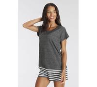 Shorty VIVANCE DREAMS Gr. 44/46, schwarz (schwarz geringelt) Damen Homewear-Sets Pyjamas mit Streifen-Details (60852869-44)