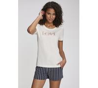 Shorty VIVANCE DREAMS, Damen, Gr. 44/46, weiß, dunkelblau, gestreift, Single Jersey, Obermaterial: 50% Baumwolle, 50% Viskose, bequem kurz, Rundhals, Homewear-Sets Shorty, mit schönem Frontprint (6224