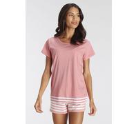 Shorty VIVANCE DREAMS, Damen, Gr. 52/54, rosa (rosa geringelt), Single Jersey, Obermaterial: 50% Baumwolle, 50% Polyester, Basic kurz, Rundhals, Raglanärmel, Homewear-Sets, mit Streifen-Details (41347