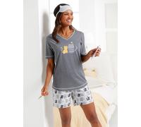 Shorty WÄSCHEPUR, Damen, Gr. 44/46, grau (anthrazit, grau, bedruckt), 52% Baumwolle, 48% Polyester, Hose:98% Baumwolle, 2% Polyester, Homewear-Sets Shorty (53287829-44) anthrazit, grau, bedruckt
