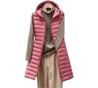SHOUJIQQ Damen Kapuzen Daunenweste Mantel - Winter Leichte Lange Schlanke Weste Jacke,Übergroße Ärmellose Tragbare Steppweste Für Winddichte Packbare Oberteile,Rosa,3X,Groß 3XL