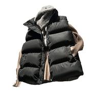 SHOUJIQQ Damen Kurze Steppweste - Baumwolle Daunenweste Winter Lose Weste Mantel, Frühling Ärmellose Baumwolle Wattierte Weste Für Damen Winddichte Warme Weste,Schwarz,Large