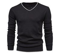 SHOUJIQQ Herren Pullover V-Ausschnitt Pullover - Winter Einfarbig Langarm Slim Jumper, Lässig Plus Größe Strickjacke Für Herren Bottoming Shirt Außenbekleidung Kleidung,Schwarz,X,Large