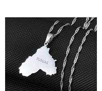 SHOUJIQQ Karte Von Punjab Anhänger Halsketten - Damen Herren Charm Hip Hop Schlüsselbeinkette Schmuck, Ethnische Karten Country Flag Halskette Für Pullover Dünne Kette Party Schickes Geschenk,Weiß,45