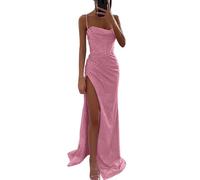 Shoulder Abendkleid Damen Lang Glitzer Kleid Abendkleider Elegant für Hochzeit Sexy A Linie Paillettenkleid mit Schlitz Mode Abendkleider Lässig Locker Partykleid Hochzeit