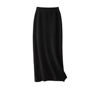 Shouqiao Damen Midi Rock Elegant Elastischer Rock mit hoher Taille einfarbiger Bleistiftrock Strickrock Sretchy Bequemer A-Linie Langer Rock, Schwarz, L