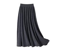 Shouqiao Damen Midi Rock Plissierter Rock Eleganter elastischer Rock mit hoher Taille Strickrock Sretchy Bequemer A-Linie Langer Rock,Grau,M