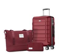 SHOWKOO Koffer Klein Hartschale Leicht ABS+PC Reisekoffer Kabinen Haltbar Handgepäck Sets 4 Rollen TSA-Schloss mit 1 Reisetasche und 1 Kulturtasche, M -Rot