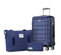 SHOWKOO Koffer Klein Hartschale Leicht ABS+PC Reisekoffer Kabinen Haltbar Handgepäck Sets 4 Rollen TSA-Schloss mit 1 Reisetasche und 1 Kulturtasche, M -Blau
