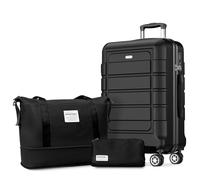 SHOWKOO Koffer Mittelgroß Hartschale Leicht ABS+PC Erweiterbar Reisekoffer Kabinen Haltbar Handgepäck Sets 4 Rollen TSA-Schloss mit 1 Reisetasche und 1 Kulturtasche, L -Schwarz