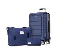 SHOWKOO Koffer Mittelgroß Hartschale Leicht ABS+PC Erweiterbar Reisekoffer Kabinen Haltbar Handgepäck Sets 4 Rollen TSA-Schloss mit 1 Reisetasche und 1 Kulturtasche, L -Blau