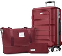 SHOWKOO Koffer Mittelgroß Hartschale Leicht ABS+PC Erweiterbar Reisekoffer Kabinen Haltbar Handgepäck Sets 4 Rollen TSA-Schloss mit 1 Reisetasche und 1 Kulturtasche, L -Rot