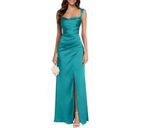 shownicer Abendkleid Damen Lang Elegant Abendkleider Satin Neckholder Kleid Hochzeitsgast Mit Schlitz Ballkleider Brautjungfernkleid A Grün1 42
