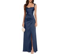 shownicer Abendkleid Damen Lang Elegant Abendkleider Satin Neckholder Kleid Hochzeitsgast Mit Schlitz Ballkleider Brautjungfernkleid A Blau3 58
