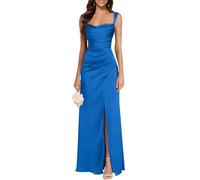shownicer Abendkleid Damen Lang Elegant Abendkleider Satin Neckholder Kleid Hochzeitsgast Mit Schlitz Ballkleider Brautjungfernkleid A Blau4 34