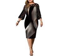 shownicer Abendkleid für Damen Elegant Retro Große Größen Tunika Midi-Kleider Rundhalsausschnitt Cocktailkleid Festlich Kleider G Schwarz XXL