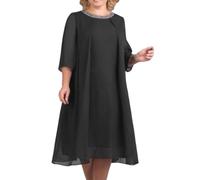 shownicer Abendkleid für Damen Große Größen Knielang Chiffon Kleid Elegant Rundhals 3/4 Ärmel Cocktailkleid Festlich Kleider C Schwarz 5XL