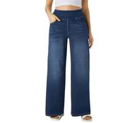 shownicer Baggy Jeans Damen Pull On Wide Leg Jean Mit Gummibund High Waist Jeanshosen Stretch Straight Jeanshosen Casual Lose Damenhose Freizeithose Wide Leg Denim Pants A Dunkelblau XL