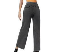 shownicer Baggy Jeans Damen Pull On Wide Leg Jean Mit Gummibund High Waist Jeanshosen Stretch Straight Jeanshosen Casual Lose Damenhose Freizeithose Wide Leg Denim Pants B Dunkelgrau M