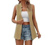 shownicer Blazer Damen Sportlich Weste Mantel Offene Ärmellos Sommerjacke Arbeitsbüro Jacken Freizeit Business Jacke Cardigan Dünn Anzugjacke A Khaki XL