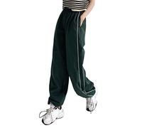 shownicer Damen Baggy Hose Cargohose Y2K Track Pants Streetwear Elastische Taille Hose Low Waist Freizeithose Vintage Oversize 90er E-Girl Breite Trousers Jogginghose E Grün M