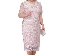 shownicer Damen Elegant Cocktailkleid mit Spitze Vintage 3/4 Ärmel Rundhals Spitze Knielang Zweiteiliges Set Kleider Festlich Abendkleid Große Größen