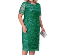 shownicer Damen Elegant Cocktailkleid mit Spitze Vintage 3/4 Ärmel Rundhals Spitze Knielang Zweiteiliges Set Kleider Festlich Abendkleid Große Größen B Grün 4XL