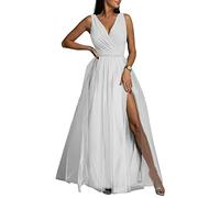 shownicer Damen Elegant Hochzeitskleid Spitze Chiffon V-Ausschnitt Abendkleid Brautkleid Kleid Spitzenkleid Split Hochzeitskleid B Weiß XL