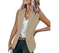 shownicer Damen Elegant Kurzarm Blazer Einfarbig Revers Slim Fit Geschäft Büro Jacke Mantel Casual Anzüge Business Bolero Sakko B Khaki S