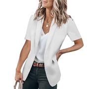 shownicer Damen Elegant Kurzarm Blazer Einfarbig Revers Slim Fit Geschäft Büro Jacke Mantel Casual Anzüge Business Bolero Sakko A Weiß S