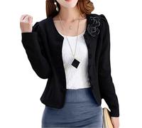 shownicer Damen Elegant Langarm Blazer Sakko Blazerjacke Einfarbig Slim Fit Revers Geschäft Büro Jacke Kurz Mantel Anzüge Bolero Mit Knopfleiste B Schwarz M